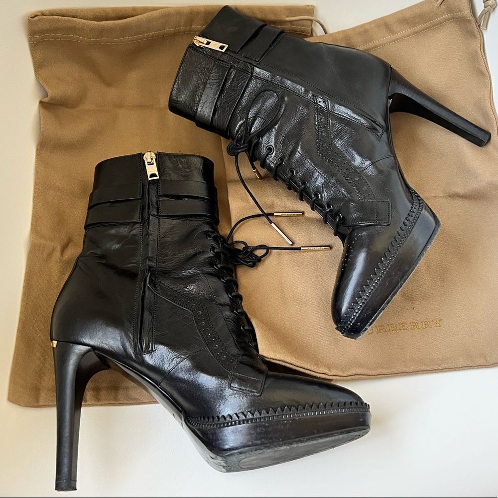 Burberry Brogue Manners 100 Platform Ankle Boots / Booties Size 38 - Picture 2 of 13